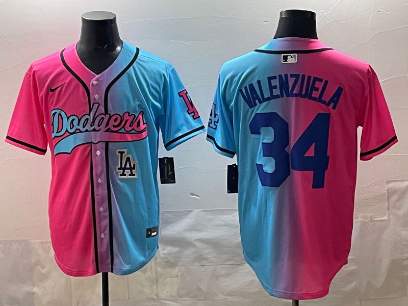 Men 2025 Los Angeles Dodgers #34 Valenzuela Blue pink Game Nike MLB Jersey style 010->los angeles dodgers->MLB Jersey